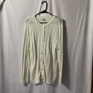VTG CW Classics 100% Cotton Ecru Cream Fisherman Cable Knit Cardigan large